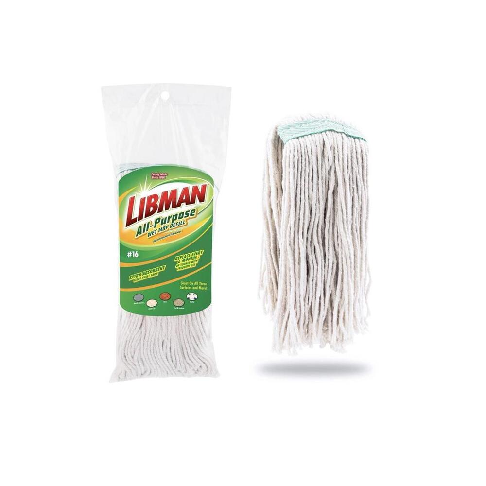 Libman White All-Purpose Cotton Wet Mop Refill Clip-on- New!